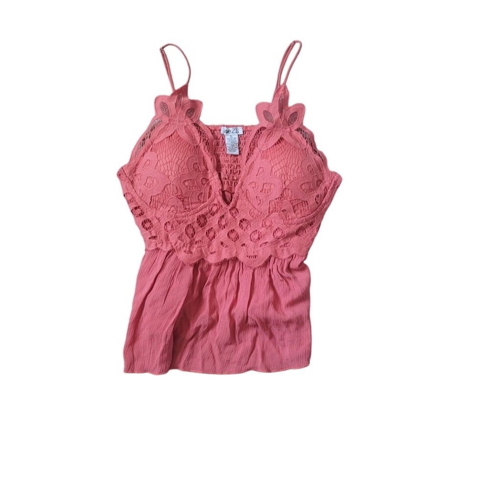 Rue 21 Womens Y2K Lacey Babydoll Top Cami Tank Top Peach Feminine Stretch‎